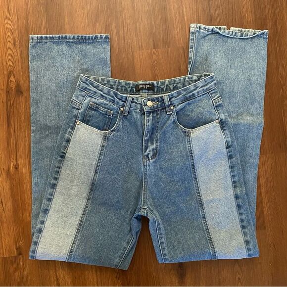 Nasty Gal Jeans Split Hem Color Block Blue Size 6 Flirty Feminine - Picture 2 of 13